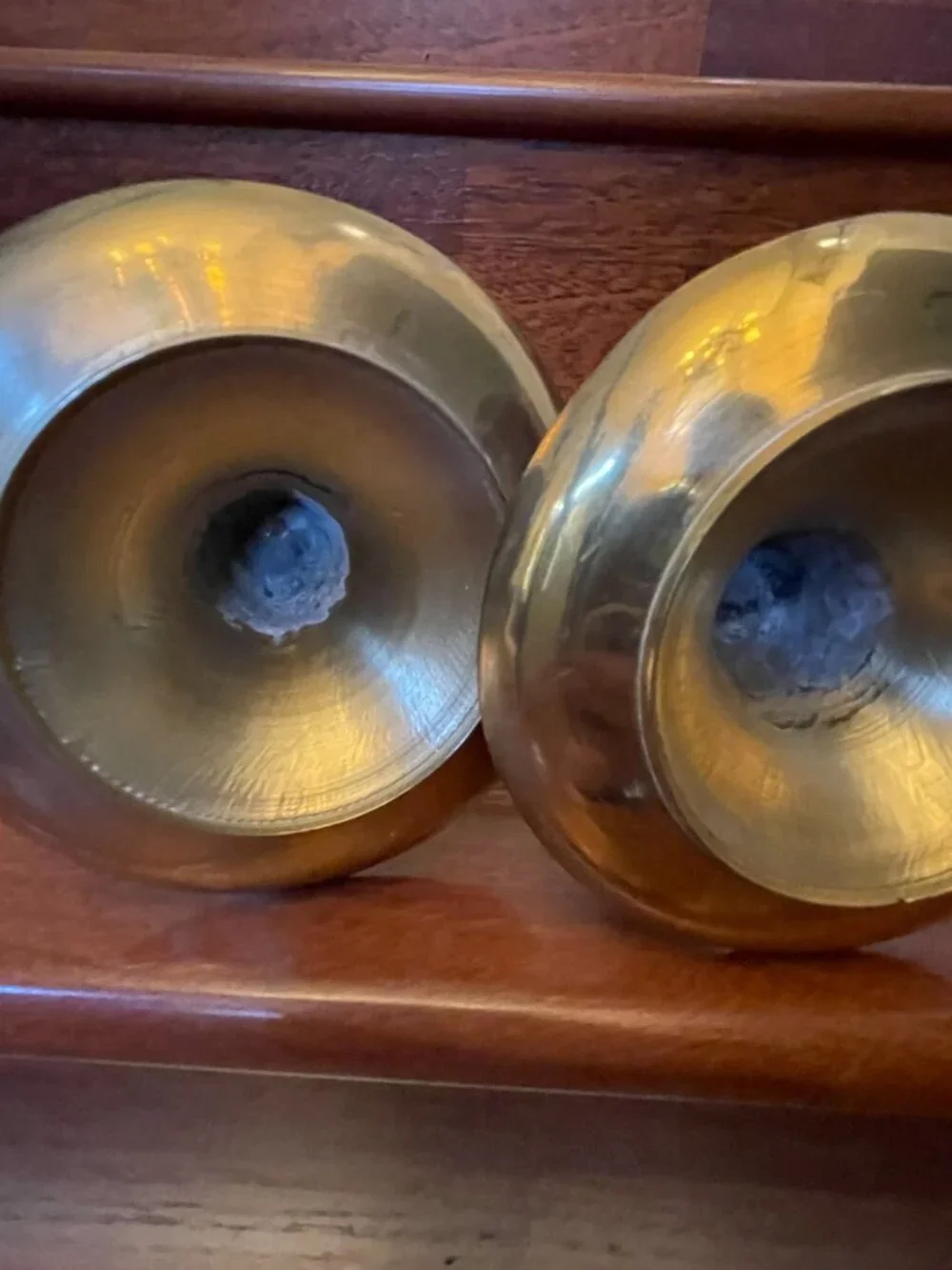 Vintage Solid Brass Candlestick Holders with Drip Pans - Pair Candles Included